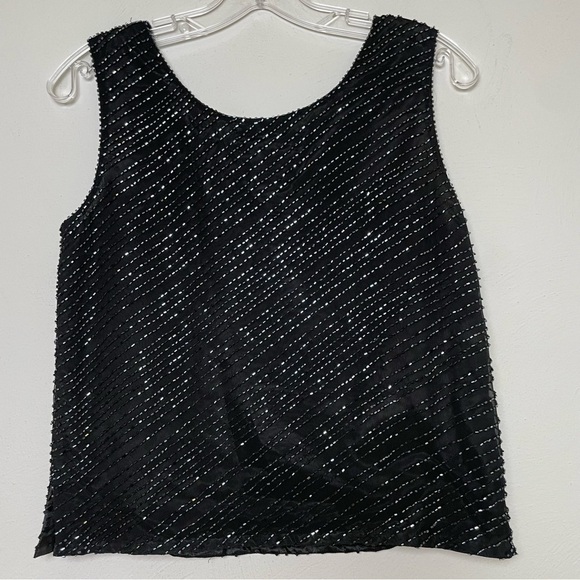 PAPELL BOUTIQUE Evening Adrianna Papell Beaded silk sleeveless top elegant S - Picture 3 of 11